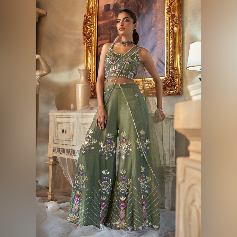 Embroidered Green Lehenga Set